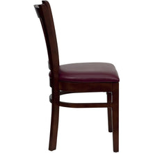 Load image into Gallery viewer, Vertical Slat Back Mahogany Wood Restaurant Chair - Burgundy Vinyl Seat
