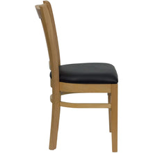 Load image into Gallery viewer, Vertical Slat Back Natural Wood Restaurant Chair - Black Vinyl Seat

