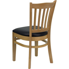 Load image into Gallery viewer, Vertical Slat Back Natural Wood Restaurant Chair - Black Vinyl Seat
