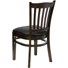 Load image into Gallery viewer, Vertical Slat Back Walnut Wood Restaurant Chair - Black Vinyl Seat
