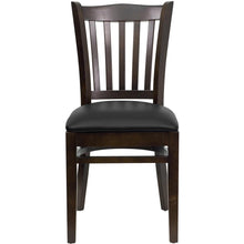 Load image into Gallery viewer, Vertical Slat Back Walnut Wood Restaurant Chair - Black Vinyl Seat
