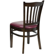 Load image into Gallery viewer, Vertical Slat Back Walnut Wood Restaurant Chair - Burgundy Vinyl Seat

