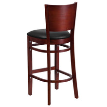 Load image into Gallery viewer, Solid Back Mahogany Wood Restaurant Barstool - Black Vinyl Seat
