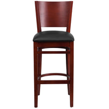 Load image into Gallery viewer, Solid Back Mahogany Wood Restaurant Barstool - Black Vinyl Seat

