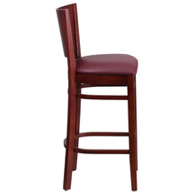 Load image into Gallery viewer, Solid Back Mahogany Wood Restaurant Barstool - Burgundy Vinyl Seat
