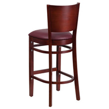 Load image into Gallery viewer, Solid Back Mahogany Wood Restaurant Barstool - Burgundy Vinyl Seat
