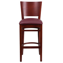 Load image into Gallery viewer, Solid Back Mahogany Wood Restaurant Barstool - Burgundy Vinyl Seat
