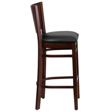 Load image into Gallery viewer, Solid Back Walnut Wood Restaurant Barstool - Black Vinyl Seat
