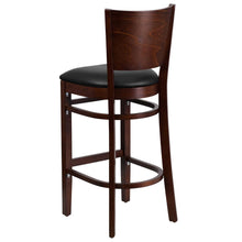 Load image into Gallery viewer, Solid Back Walnut Wood Restaurant Barstool - Black Vinyl Seat
