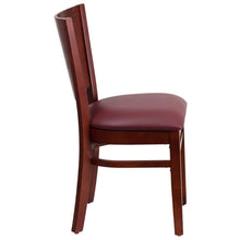 Load image into Gallery viewer, Solid Back Mahogany Wood Restaurant Chair - Burgundy Vinyl Seat
