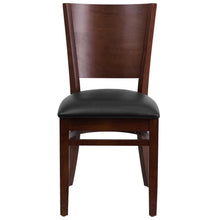 Load image into Gallery viewer, Solid Back Walnut Wood Restaurant Chair - Black Vinyl Seat
