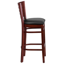 Load image into Gallery viewer, Slat Back Mahogany Wood Restaurant Barstool - Black Vinyl Seat
