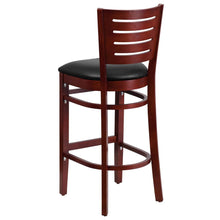 Load image into Gallery viewer, Slat Back Mahogany Wood Restaurant Barstool - Black Vinyl Seat
