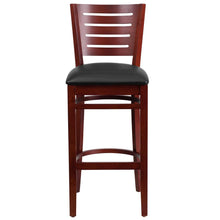 Load image into Gallery viewer, Slat Back Mahogany Wood Restaurant Barstool - Black Vinyl Seat
