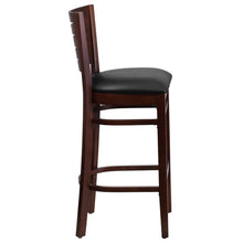 Load image into Gallery viewer, Slat Back Walnut Wood Restaurant Barstool - Black Vinyl Seat
