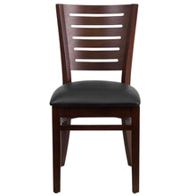Load image into Gallery viewer, Slat Back Walnut Wood Restaurant Chair - Black Vinyl Seat
