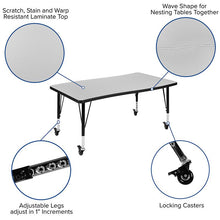 Load image into Gallery viewer, Mobile 76" Wave Activity Table Set with 12" Student Stack Chairs, Grey/Black
