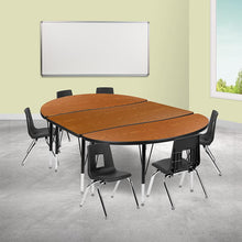 Load image into Gallery viewer, 76" Oval Wave Activity Table Set with 12" Student Stack Chairs, Oak/Black
