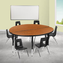 Load image into Gallery viewer, 47.5" Circle Wave Activity Table Set with 12" Student Stack Chairs, Oak/Black
