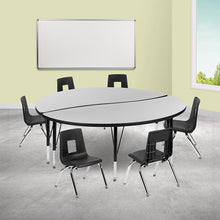 Load image into Gallery viewer, 60" Circle Wave Activity Table Set with 12" Student Stack Chairs, Grey/Black
