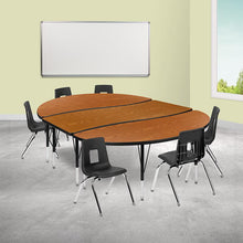 Load image into Gallery viewer, 86" Oval Wave Activity Table Set with 14" Student Stack Chairs, Oak/Black
