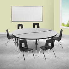 Load image into Gallery viewer, 60" Circle Wave Activity Table Set with 14" Student Stack Chairs, Grey/Black
