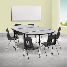 Load image into Gallery viewer, Mobile 76" Wave Activity Table Set with 16" Student Stack Chairs, Grey/Black
