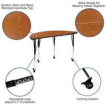 Load image into Gallery viewer, Mobile 76" Oval Wave Activity Table Set with 16" Student Stack Chairs, Oak/Black
