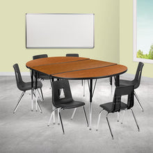 Load image into Gallery viewer, 76" Oval Wave Activity Table Set with 16" Student Stack Chairs, Oak/Black
