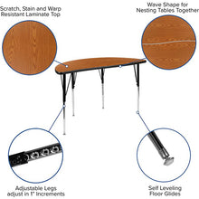 Load image into Gallery viewer, 47.5" Circle Wave Activity Table Set with 16" Student Stack Chairs, Oak/Black
