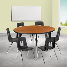 Load image into Gallery viewer, 47.5" Circle Wave Activity Table Set with 16" Student Stack Chairs, Oak/Black
