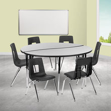 Load image into Gallery viewer, 60" Circle Wave Activity Table Set with 16" Student Stack Chairs, Grey/Black
