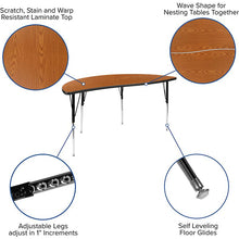 Load image into Gallery viewer, 60" Circle Wave Activity Table Set with 16" Student Stack Chairs, Oak/Black
