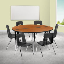 Load image into Gallery viewer, 60" Circle Wave Activity Table Set with 16" Student Stack Chairs, Oak/Black
