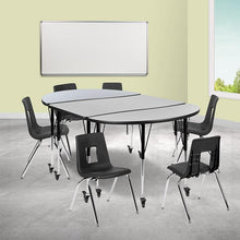 Load image into Gallery viewer, Mobile 76" Wave Activity Table Set with 18" Student Stack Chairs, Grey/Black
