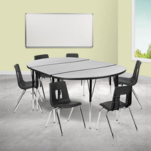 Load image into Gallery viewer, 76" Oval Wave Activity Table Set with 18" Student Stack Chairs, Grey/Black
