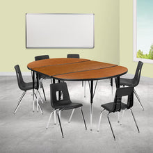 Load image into Gallery viewer, 76" Oval Wave Activity Table Set with 18" Student Stack Chairs, Oak/Black
