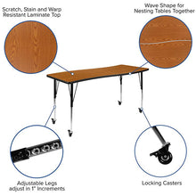 Load image into Gallery viewer, Mobile 86" Oval Wave Activity Table Set with 18" Student Stack Chairs, Oak/Black
