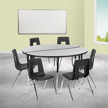 Load image into Gallery viewer, 60" Circle Wave Activity Table Set with 18" Student Stack Chairs, Grey/Black
