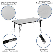 Load image into Gallery viewer, 2 Piece 76&quot; Wave Grey Thermal Activity Table Set - Height Adjustable Short Legs
