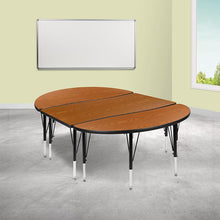 Load image into Gallery viewer, 2 Piece 76&quot; Wave Oak Thermal Activity Table Set - Height Adjustable Short Legs
