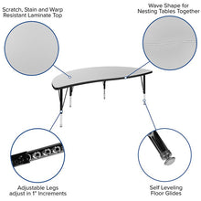 Load image into Gallery viewer, 2 Piece 86&quot; Wave Grey Thermal Activity Table Set - Height Adjustable Short Legs
