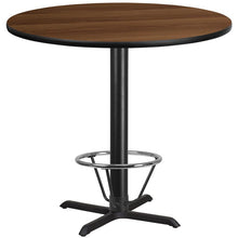 Load image into Gallery viewer, 42'' Round Walnut Table Top with 33'' x 33'' Bar Height Table Base and Foot Ring
