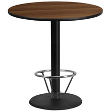 Load image into Gallery viewer, 42'' Round Walnut Table Top with 24'' Round Bar Height Table Base and Foot Ring
