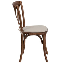 Load image into Gallery viewer, Stackable Pecan Wood Cross Back Chair with Cushion
