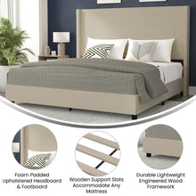 Load image into Gallery viewer, King Upholstered Platform Bed with Channel Stitched Wingback Headboard, Beige
