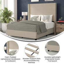 Load image into Gallery viewer, Queen Upholstered Platform Bed with Channel Stitched Wingback Headboard, Beige
