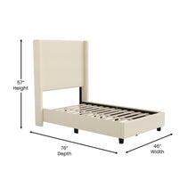 Load image into Gallery viewer, Twin Upholstered Platform Bed with Channel Stitched Wingback Headboard, Beige
