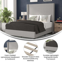 Load image into Gallery viewer, Full Upholstered Platform Bed with Channel Stitched Wingback Headboard, Gray

