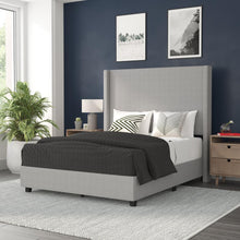 Load image into Gallery viewer, Full Upholstered Platform Bed with Channel Stitched Wingback Headboard, Gray
